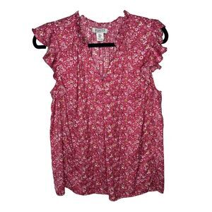 Rachel Zoe Cap Top Womens Size Medium Pink White Flowers Boho Floral Casual